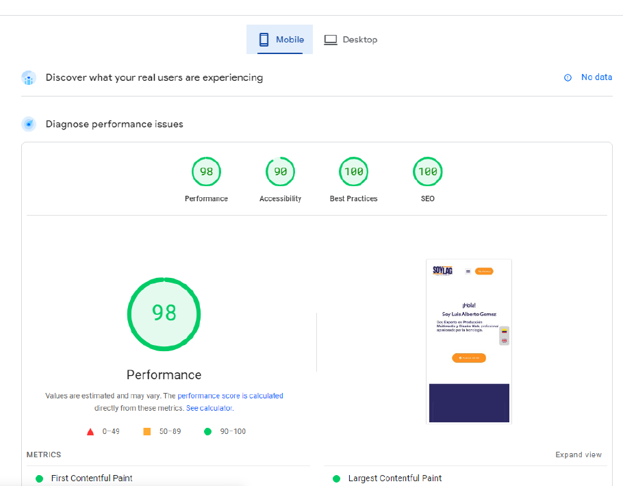 Metrics soyluisalbertogomez Pagespeed google mobile