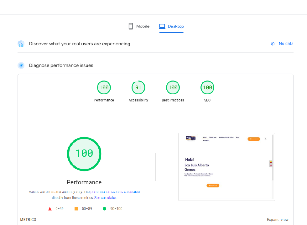 Metrics soyluisalbertogomez Pagespeed google